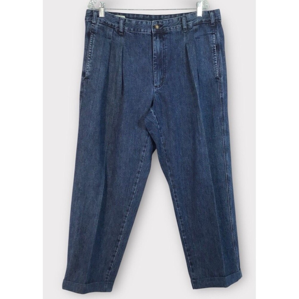 Orvis Denim Pants Mens 38 Pleated Front  Cuffed Jeans Blue Relaxed Fit 38 x 29